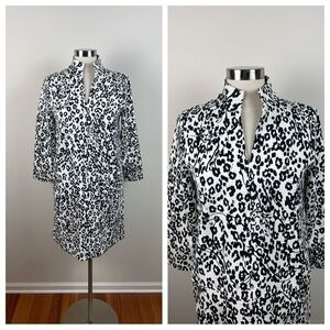 Lilly Pulitzer Black White Gold Button Floral Long Sleeve Dress Medium Designer